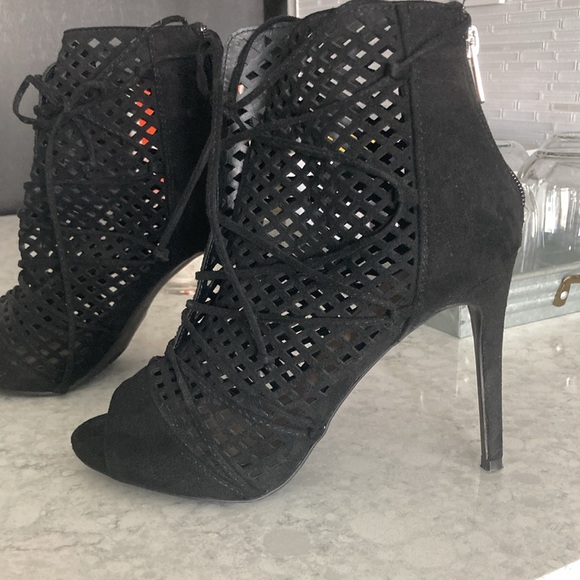 Black Faux Suede open toe bootie - Picture 2 of 6